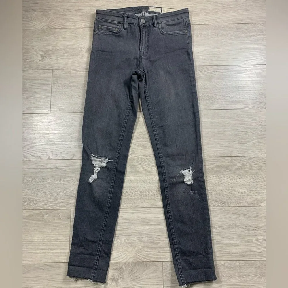 All Saints Mast Low Rise Skinny Vintage Grey Distressed Jeans